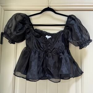 Mable Organza Black Off Shoulder Mesh Puff Sleeves Lined Witchy Goth Halloween S